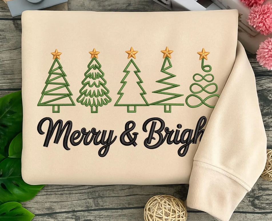 Full Stitch Embroidery - Christmas Trees with Gold Star