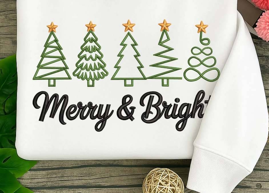 Full Stitch Embroidery - Christmas Trees with Gold Star